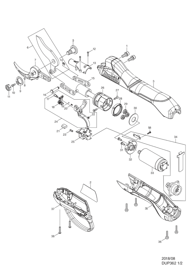 Makita DUP362 18v Cordless Pruning Shears Spare Parts DUP362